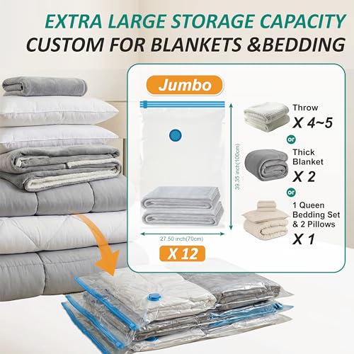 12 Jumbo Vacuum Storage Bags for Blankets & Bedding