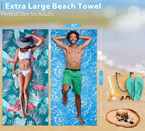 Microfiber Beach Towel Oversized 71x32 Blue Pink with Bag 2 Pack (2 Count)