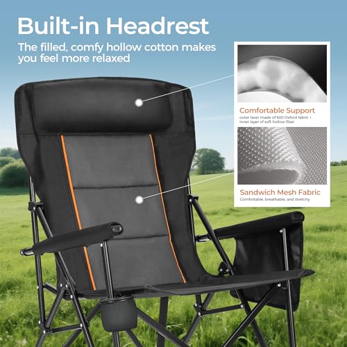 Heavy Duty 550LBS Padded Camping Chairs with Lumbar Support