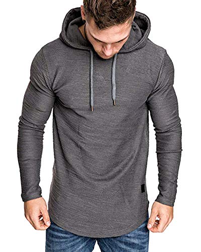 Mens Fashion Athletic Hoodies Sport Sweatshirt Solid Color Fleece Pullover Dark Grey L