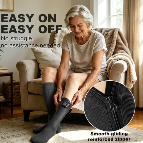 2 Pairs Zipper Compression Socks for Women & Men