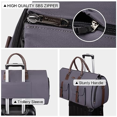2-in-1 Canvas Garment Duffle Travel Bag with Shoulder Strap,Grey