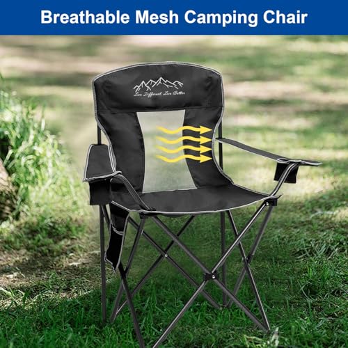 Folding Camping Chair Mesh Back Portable Breathable Outdoor Chairs with Carry Bag & Cup Holder for Camping