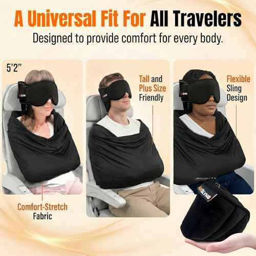 2 Pack 3-in-1 Airplane Sleep Support System - Plane Sleeping Accessories with Memory Foam Long Haul Flight Pillow, Adjustable Travel Eye Mask, and Blanket-Like Body Sling - Fits in Carry On (2 Count)