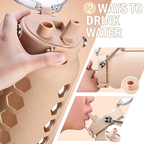 64oz Glass Water Bottle with Straw and Lid