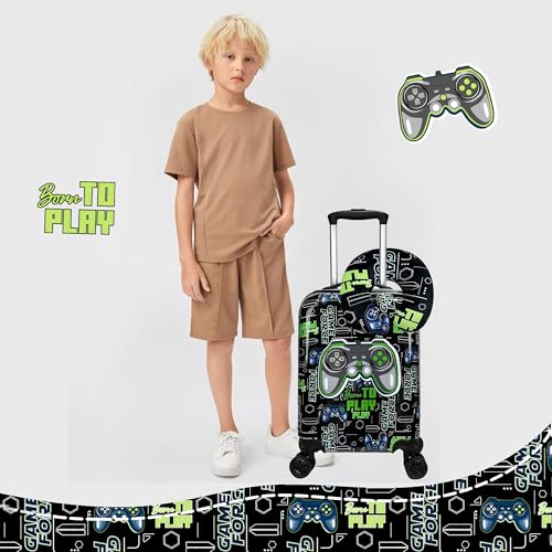 Kids Suitcase Set for Boys Hardside Luggage with Spinner Wheels 2 Piece 16inch Toddler Suitcase for Boys Travel Carry on Luggage Airline Approved (2 Count)