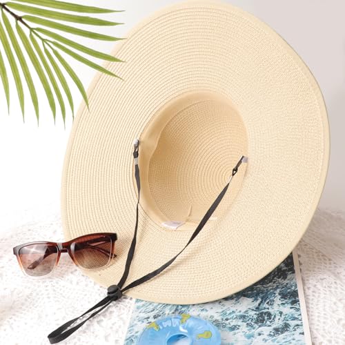 Womens Sun Straw Hat Bowknot Hat Summer Wide Brim Bucket Hats Foldable Beach Sun Hats Roll up UPF 50+