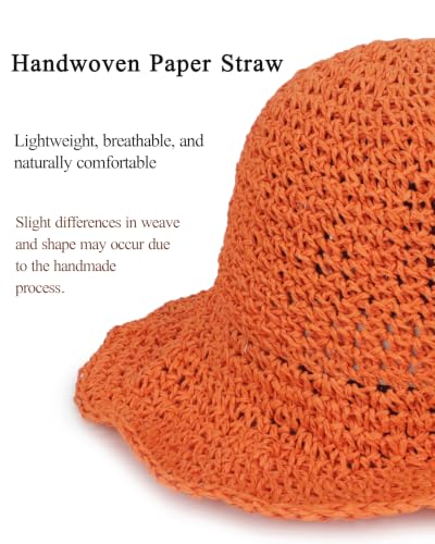 Womens Crochet Straw Sun Hat Foldable Floppy Wide Brim Beach Hat for Summer
