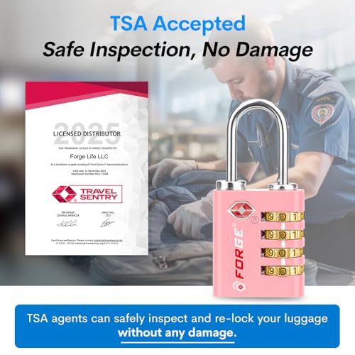 Dual-Opening: Key or Combination Access Lock, TSA Approved Locks for Luggage, Pelican case, Travel, Gym, School, Stainless Steel Shackle. (Pink, 2 Pk) (2 Count)