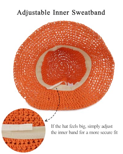 Womens Crochet Straw Sun Hat Foldable Floppy Wide Brim Beach Hat for Summer