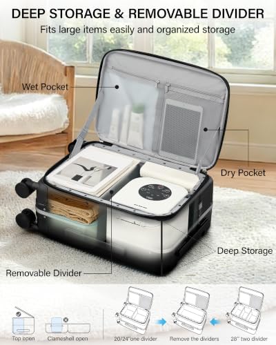 28 Inch Top Opening Checked Luggage with Cup Holder and USB Ports