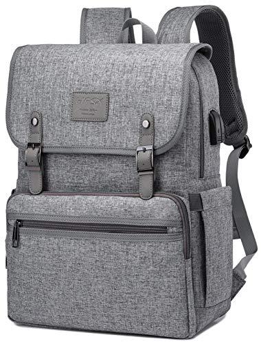 Laptop Backpack Men Women Vintage Backpack Bookbag College Backpacks Stylish Backpack Grey Fits 15.6 Inch Laptop