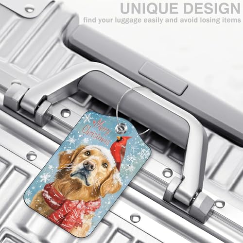 Christmas Dog and Red Cardinal Bird Set of 2 Luggage Tags for Suitcases Leather Suitcase Tags Identifiers with Privacy Name Label and Stainless Steel Loop for Women Men Travel Luggage Accessories (2 Count)