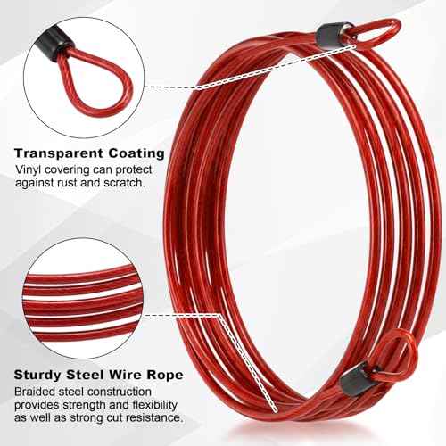 12 Pack Security Cable Luggage Lock with Loops 7 ft 3mm Braided Steel Coated Bike Cable Wire Double Loop Anti Theft Safety for U Lock (12 Count)