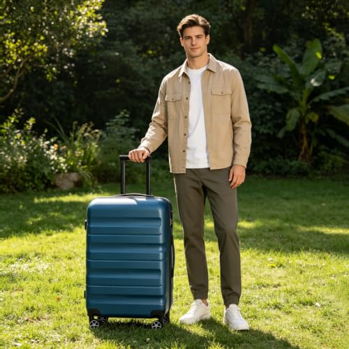 Luggage Sets 6 Piece Hardshell ABS Suitcases with 8 Silent Spinner Wheels Durable and Lightweight Travel Luggage for Family Trips Ink Blue