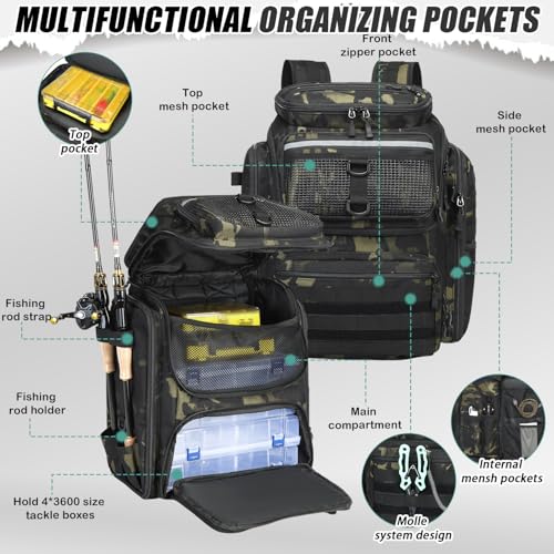 45L Fishing Backpack with Rod Holders & Built