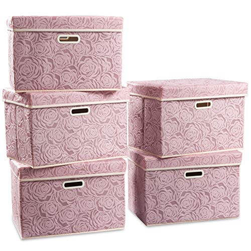 Large Foldable Storage Boxes with Lids [5 (5 Count)