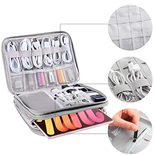 Electronics Organizer Travel Case Cord Cable Charger Organizer Bag Travel Accessories Essentials for Women Men Double Layers Tech Pouch with 5 Cable Ties for Phone Power Bank SD Card USB