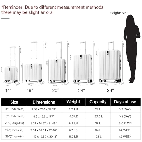Luggage Sets 2 piece Carry On Luggage with Wheels PC Hard Shell Suitcases Lightweight Checked Travel Luggage Large Travel Suitcase Woman Men 20