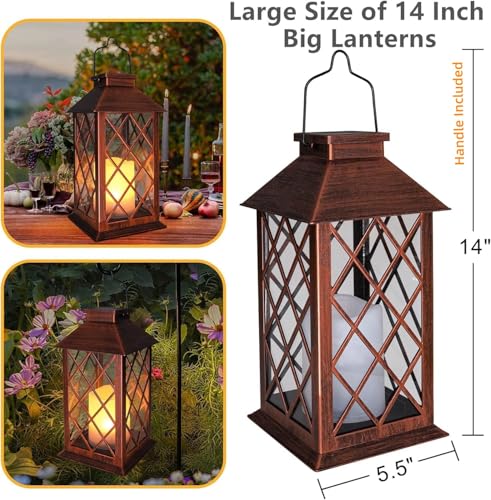2 Pack] TAKE ME 14" Solar Lantern Outdoor Garden Hanging Lantern Waterproof LED Flickering Flameless Candle Mission Lights for Table (2 Count)