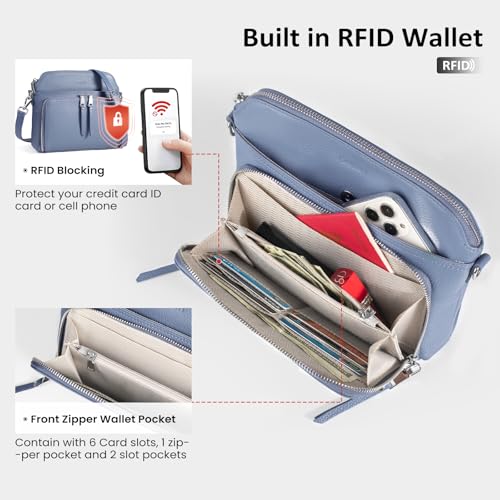 Real Leather Crossbody Bags for Women Travel Wallet Purse Blue