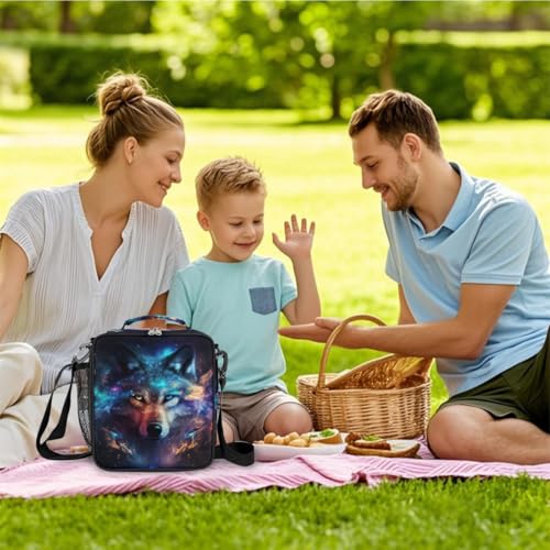 Animal Wolf Kids Lunch Box for Girls Boys Reusable Insulated Lunch Bag for Kids Toddler Thermal Cooler Spacious Lunchbox with Shoulder Strap Lunchbag for School Work Picnic (print 28)