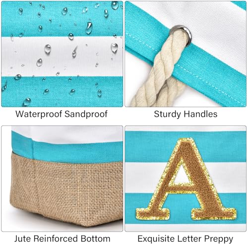Beach Bag Initial Beach Tote with Makeup Bag for Travel
