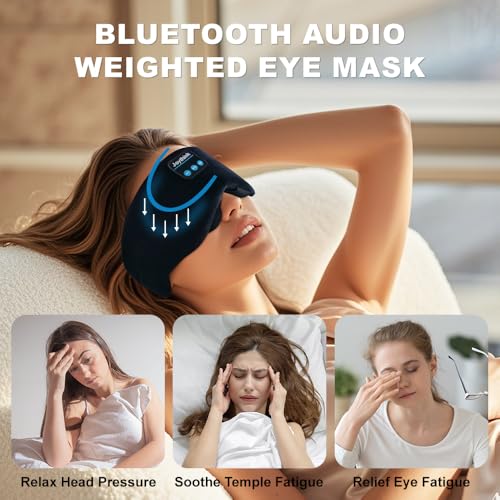 Weighted Eye Masks Bluetooth Sleep Mask Headphones Silk Wireless Bluetooth Headband for Side Sleepers Blackout for Airplane Travel Men Women Black