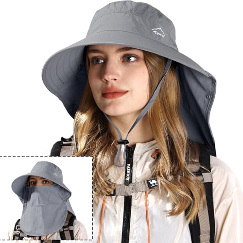 Sun Hat for Men Women with Neck Flap& Removable Face Cover Wide Brim