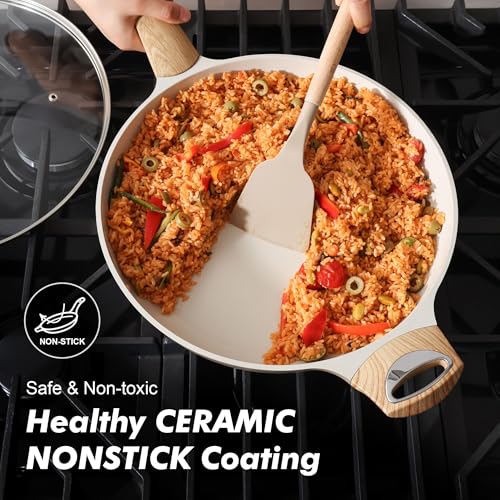 12.5inch Ceramic Nonstick Frying Pan Paella Pan Skillet
