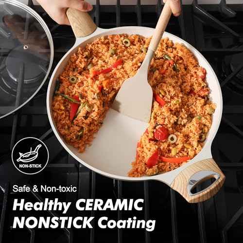 12.5inch Ceramic Nonstick Frying Pan Paella Pan with Lid