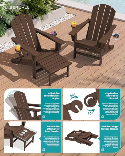 4 Pcs HDPE Folding Adjustable Adirondack Chair with Ottoman (4 Count)
