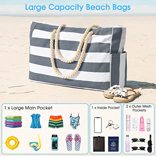 Beach Bag Large Beach Tote Bag for Women Waterproof Sandproof Swim Pool Bag With Zipper