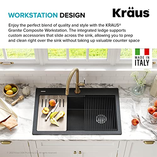 Bellucci Workstation 33" Single Bowl Granite Kitchen Sink in Metallic Black w