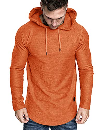 Mens Fashion Athletic Hoodies Sport Sweatshirt Solid Color Fleece Pullover Orange XX
