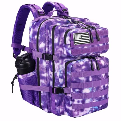 Military Tactical Backpack for Men and Women 45L Army 3 Days Assault Pack Bag Large Rucksack with Molle System Purple White