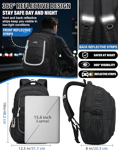 Backpack Bookbag for College Sturdy Travel Business Hiking Fit Laptop Up to 15.6 Inch Multi Compartment Gifts for Men Women Night Light Reflective