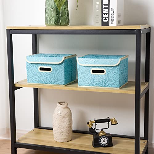 Collapsible Storage Boxes with Lids Fabric Decorative Storage Bins Cubes Organizer Containers Baskets with Cover Handles Divider for Bedroom Closet Living Room 9.8x7.9x6.7 Inch 3 Pack (3 Count)