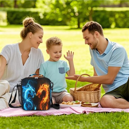 Dragon Fire Water Kids Lunch Box for Girls Boys Reusable Insulated Lunch Bag for Kids Toddler Thermal Cooler Spacious Lunchbox with Shoulder Strap Lunchbag for School Work Picnic (print 10)