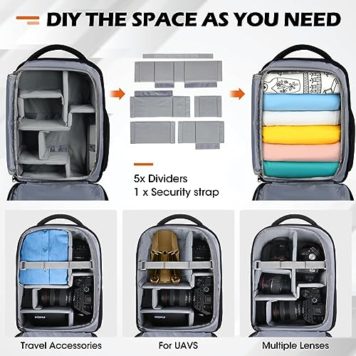 Camera Bag Backpack Professional for DSLR SLR Mirrorless Camera Waterproof Laptop Back Pack 14 Inch with Rain Cover Anti Theft Travel Case Large Capacity Photography Backpack Black