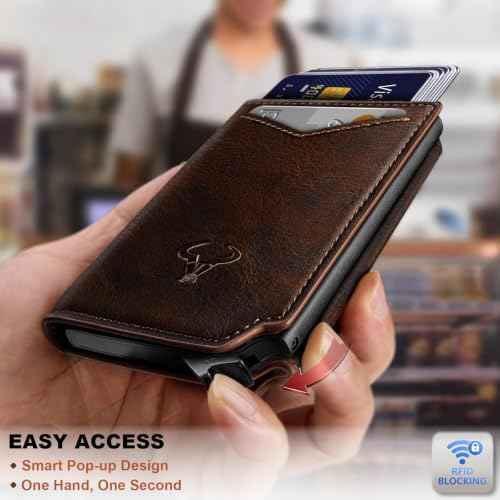 Men Slim Leather Wallet Metal Case Money Clip