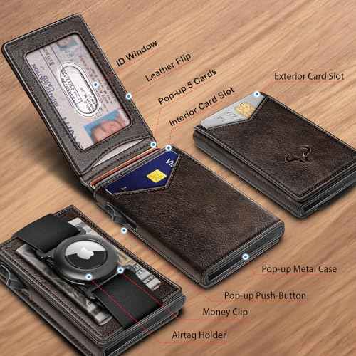 Men Airtag Leather Wallet Metal Case Money Clip