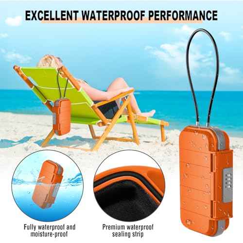 Portable Safe Lock Box with Combination Lock Mini Beach Travel Safe Waterproof Small Lockable Box with Removable Wire Rope Combination Safe Box for Dorm
