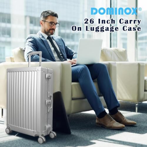 All Aluminum Carry On Luggage Hard Shell Luggage Aluminum Suitcase for Travel Zipperless Luggage Checked Luggage with Silent 360° Spinner Wheels 26 In