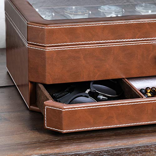 12 Slot Leather Watch Box with Valet Drawer