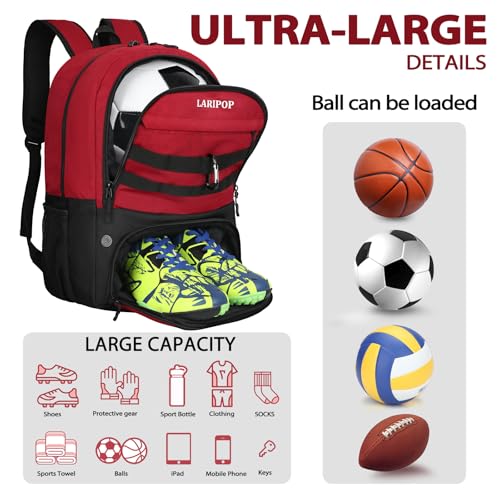 Soccer Backpack Bag with Ball Holder Ventilated Shoe Compartment Large Capacity Sports Gear Bag for Basketball Volleyball Gym
