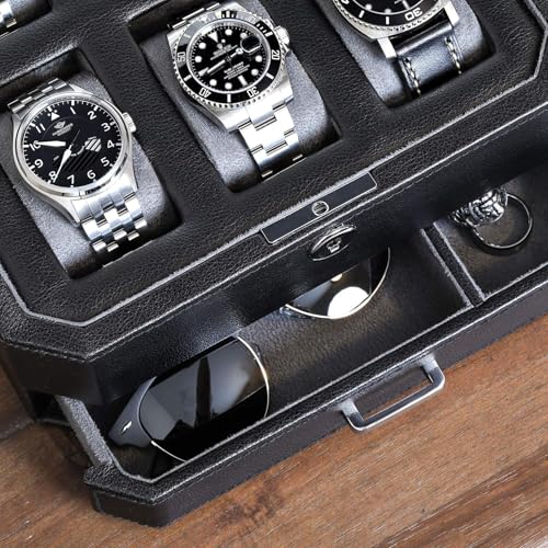 6 Slot Leather Watch Box with Valet Drawer