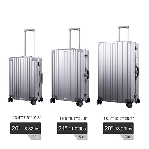 All Aluminum Carry On Luggage Zipperless Hard Shell Luggage Case with TSA Lock Spinner Alloy Metal Suitcase