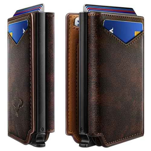 Men Slim Leather Wallet Metal Case Money Clip
