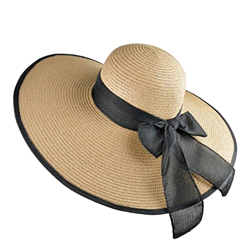Womens Bowknot Straw Hat Foldable Beach Sun Hat Roll up UPF 54+